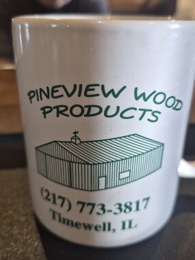 Vintage Pineview Woods Timewell IL Business Coffee Mug - Linyi China (c. 1990s)